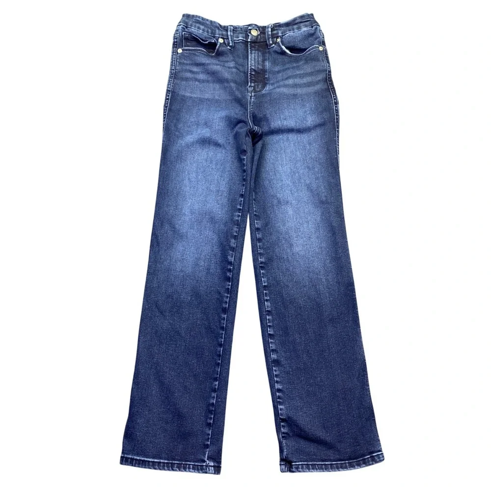 Good American Good Curve Straight Jeans Dark Wash Super High Rise 00-4 Grunge